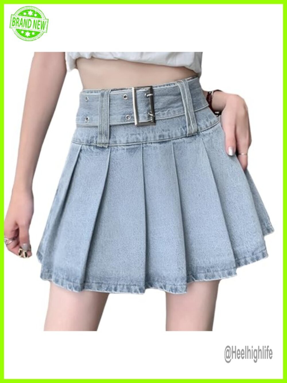High Waisted Pleated Denim Skort Mini Skirt with Built-in Shorts Y2K